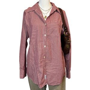 Vintage Abercrombie & Fitch Red Striped Button Down Shirt Cotton Size Medium